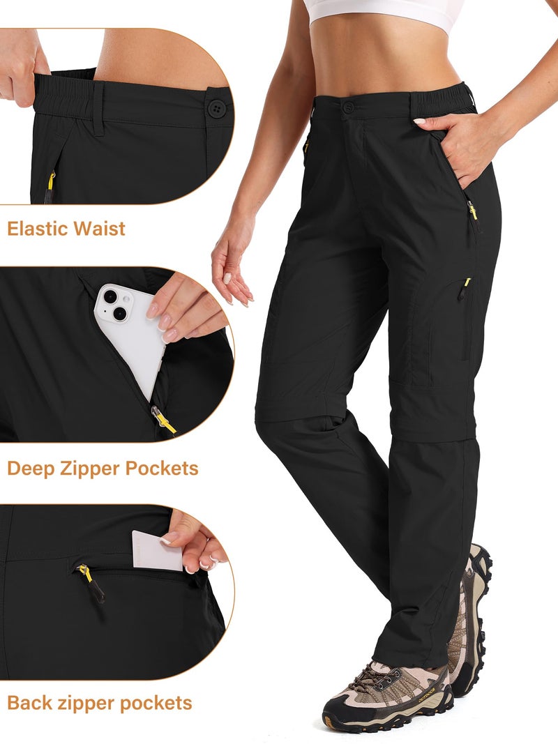 Toomett Women hiking pants convertible Quick Dry Stretch Lightweight Outdoor UPF 50 Fishing Safari pants waterproof Capri, 4409,Black,US 2 - Image 4